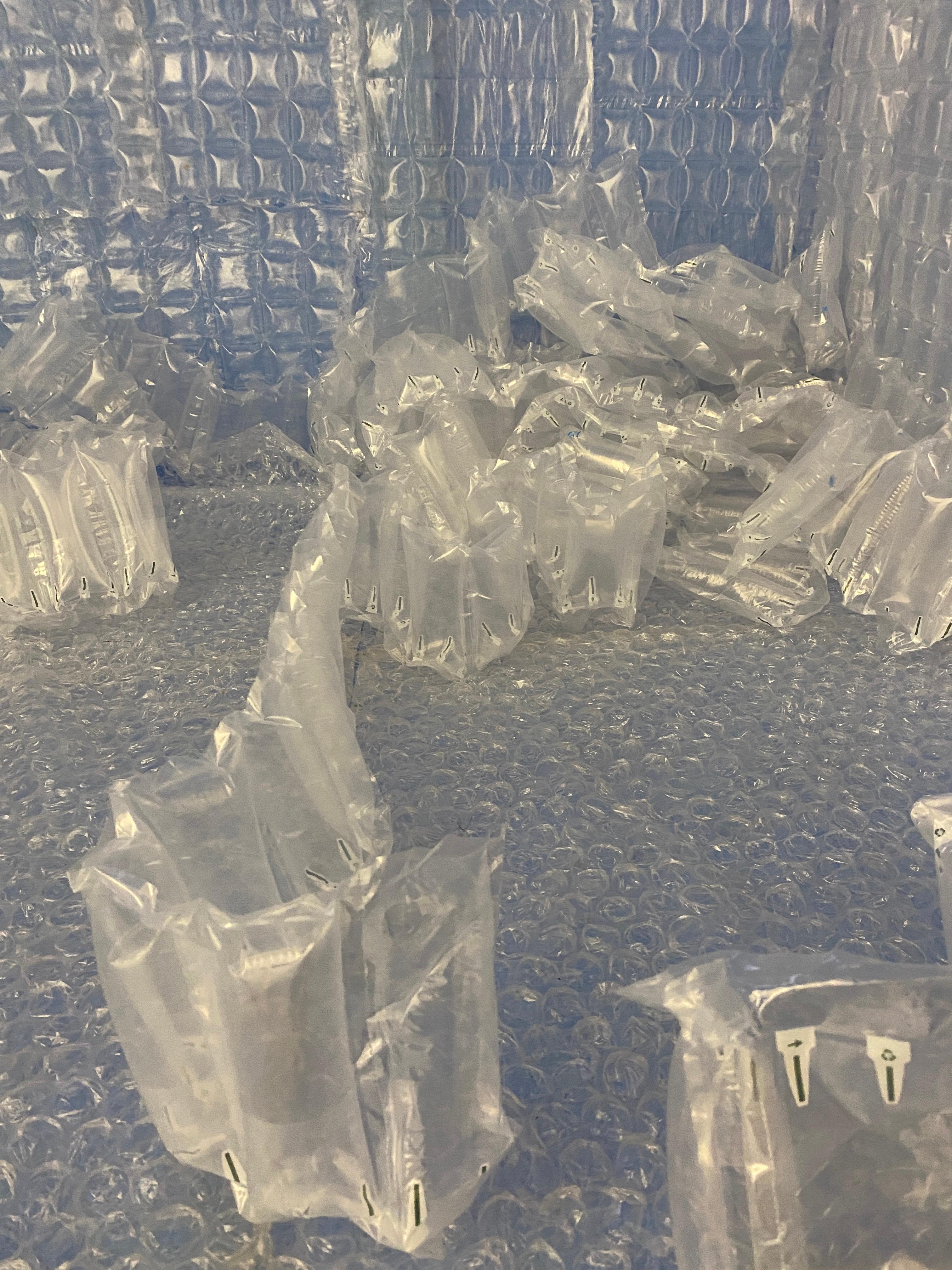 Close-up of reusable air pillows and bubble wrap